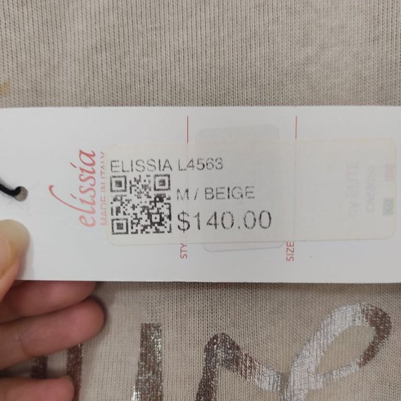 Elissia Blouse Women's Size M Beige Cursive Long Sleeve Made in Italy - Picture 4 of 16